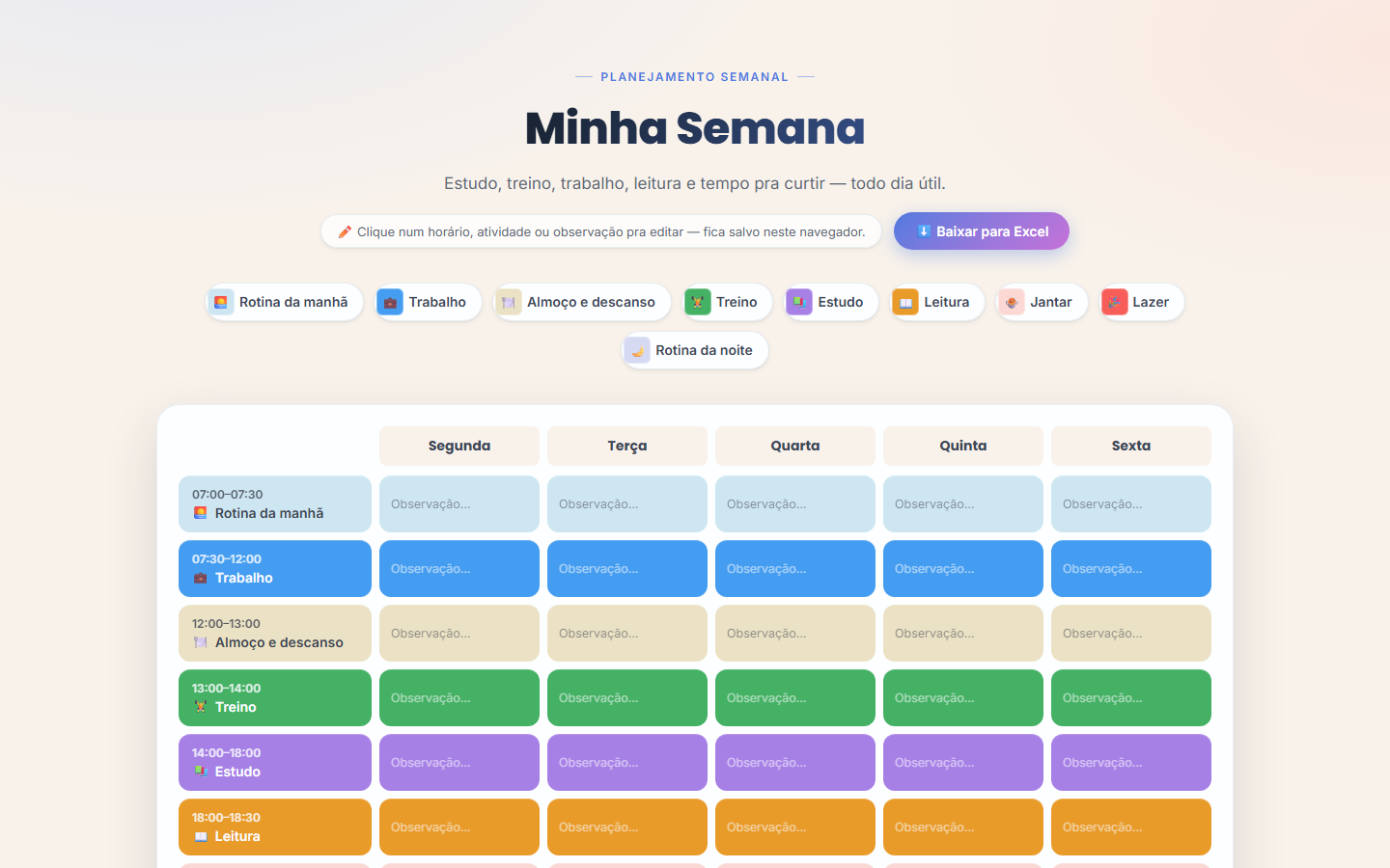 Screenshot do projeto Rotina Pessoal - planejamento semanal